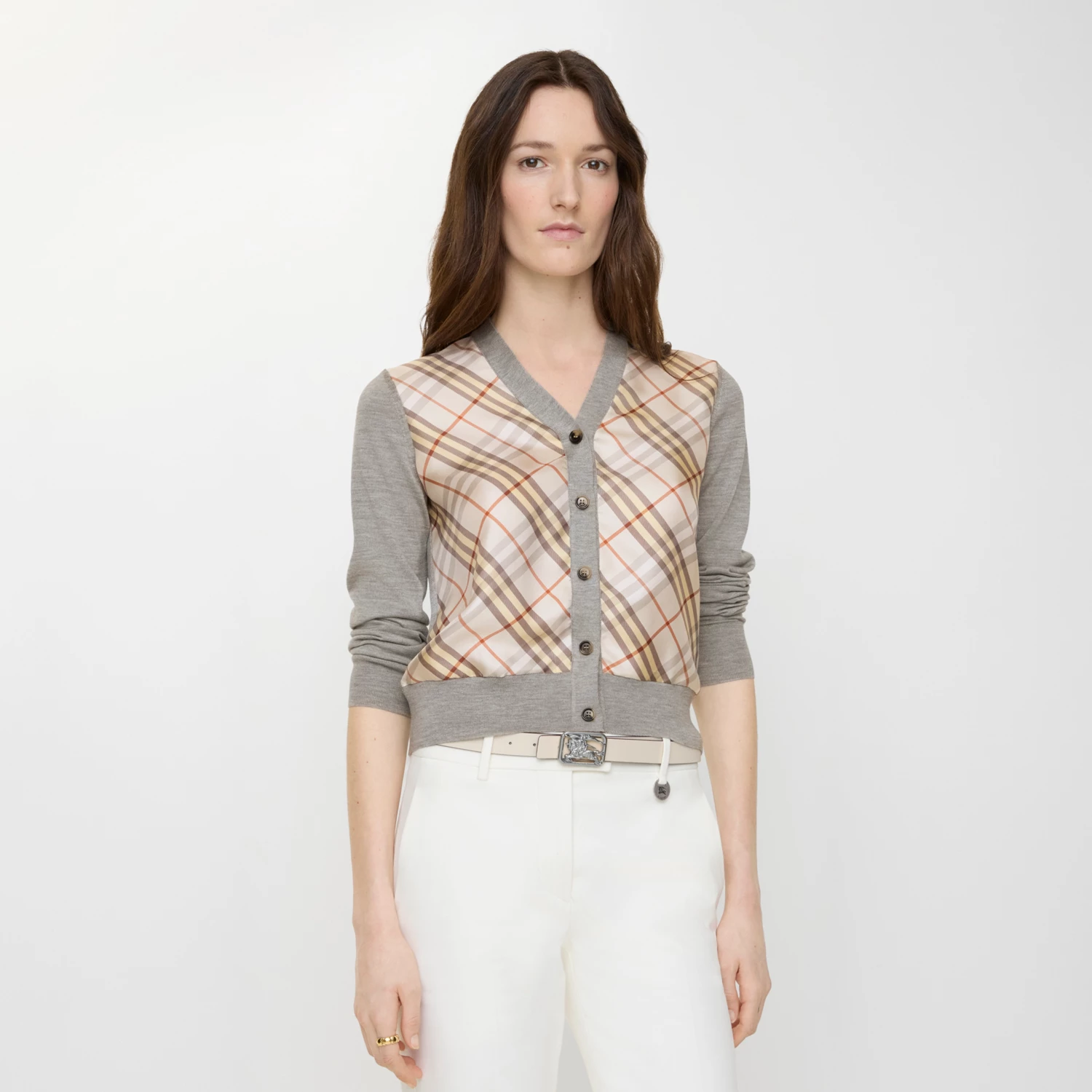Cardigan en laine et soie avec Check — vue 3