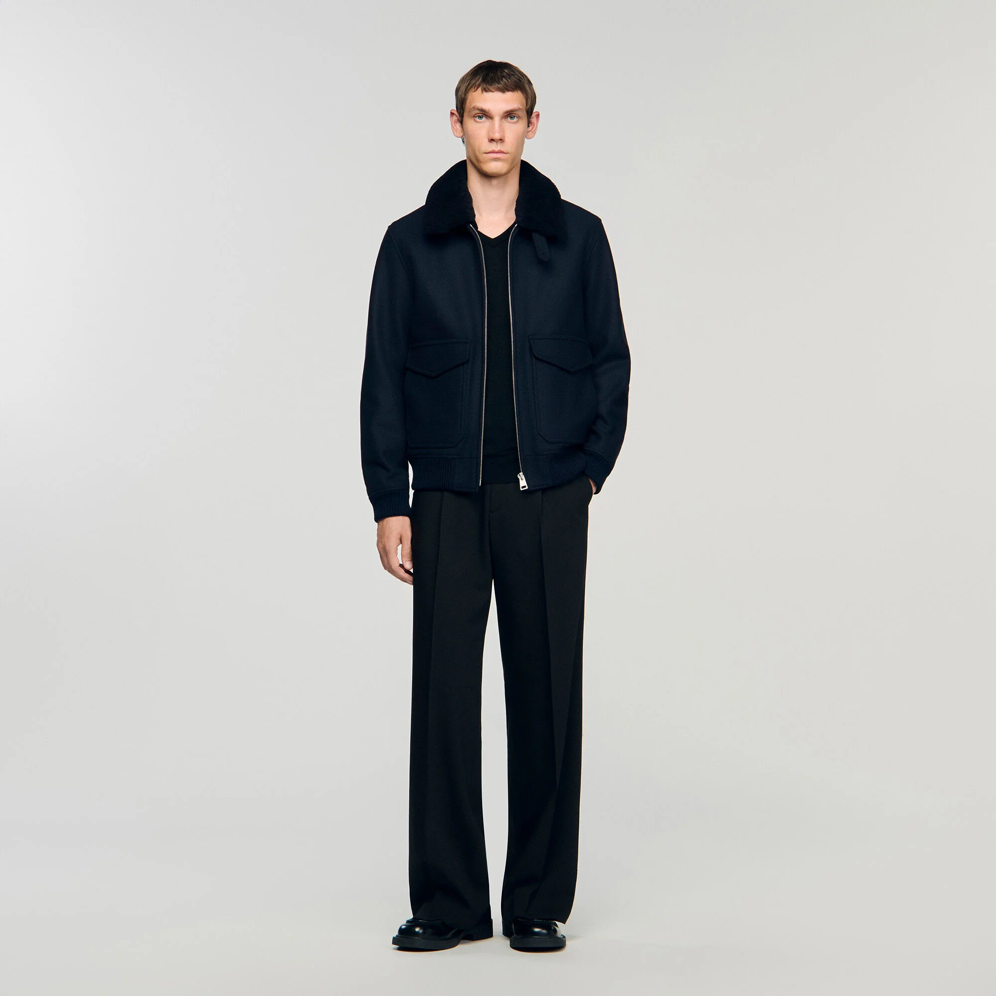 Wool aviator jacket with shearling — vue 2