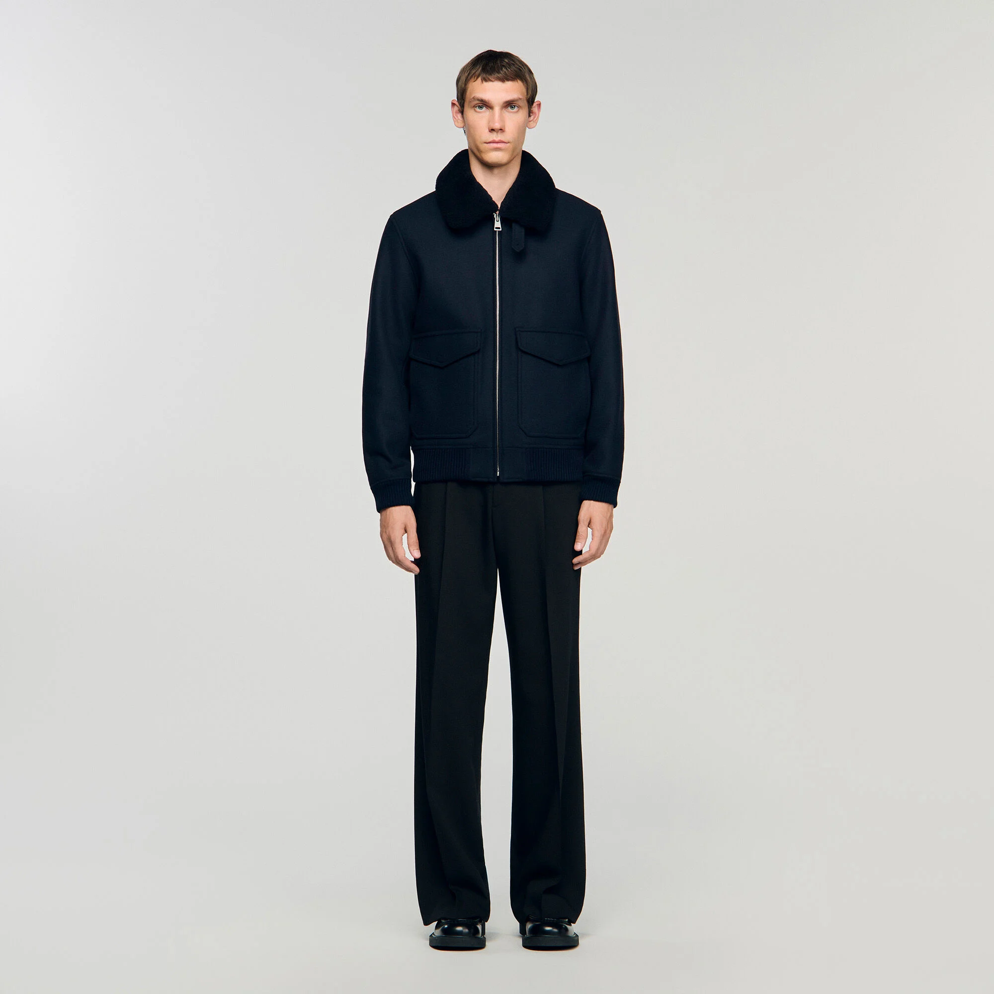 Wool aviator jacket with shearling — vue 3