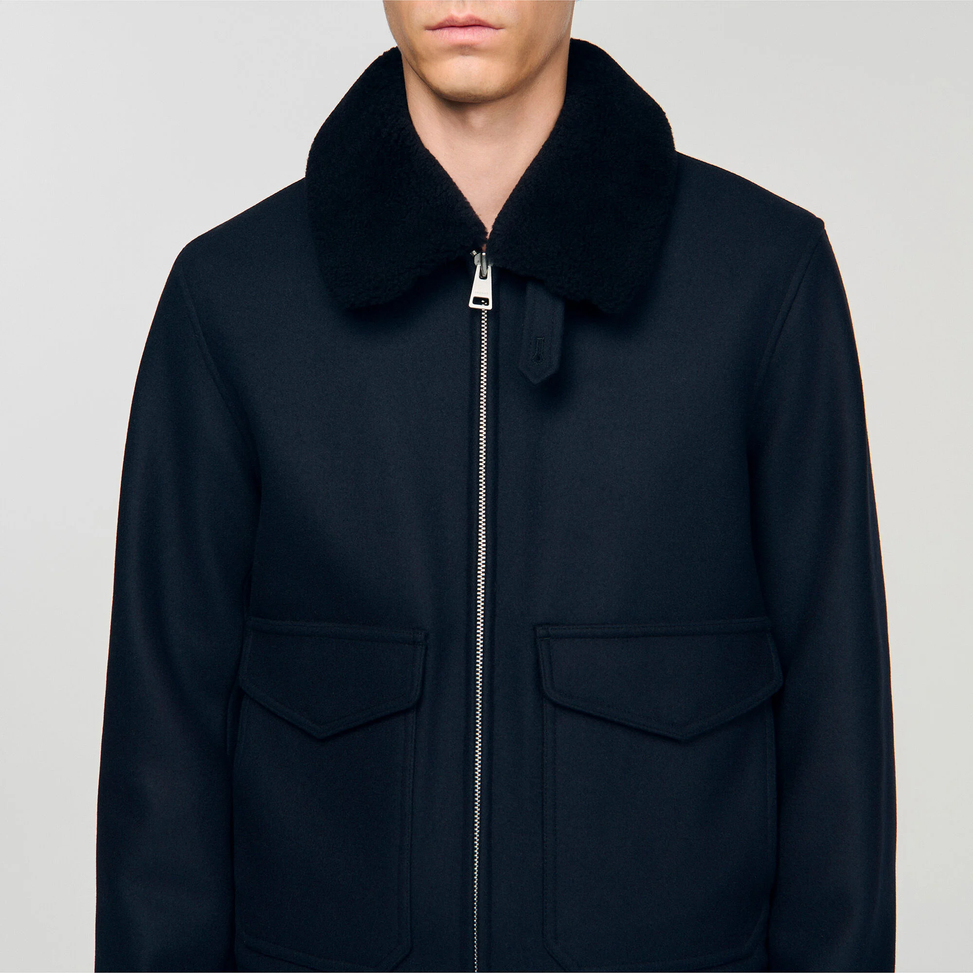 Wool aviator jacket with shearling — vue 6
