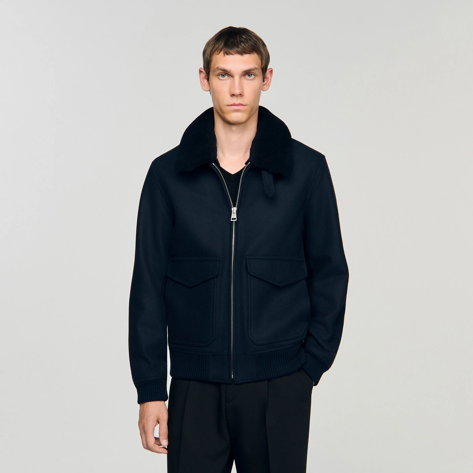 Wool aviator jacket with shearling — vue 5