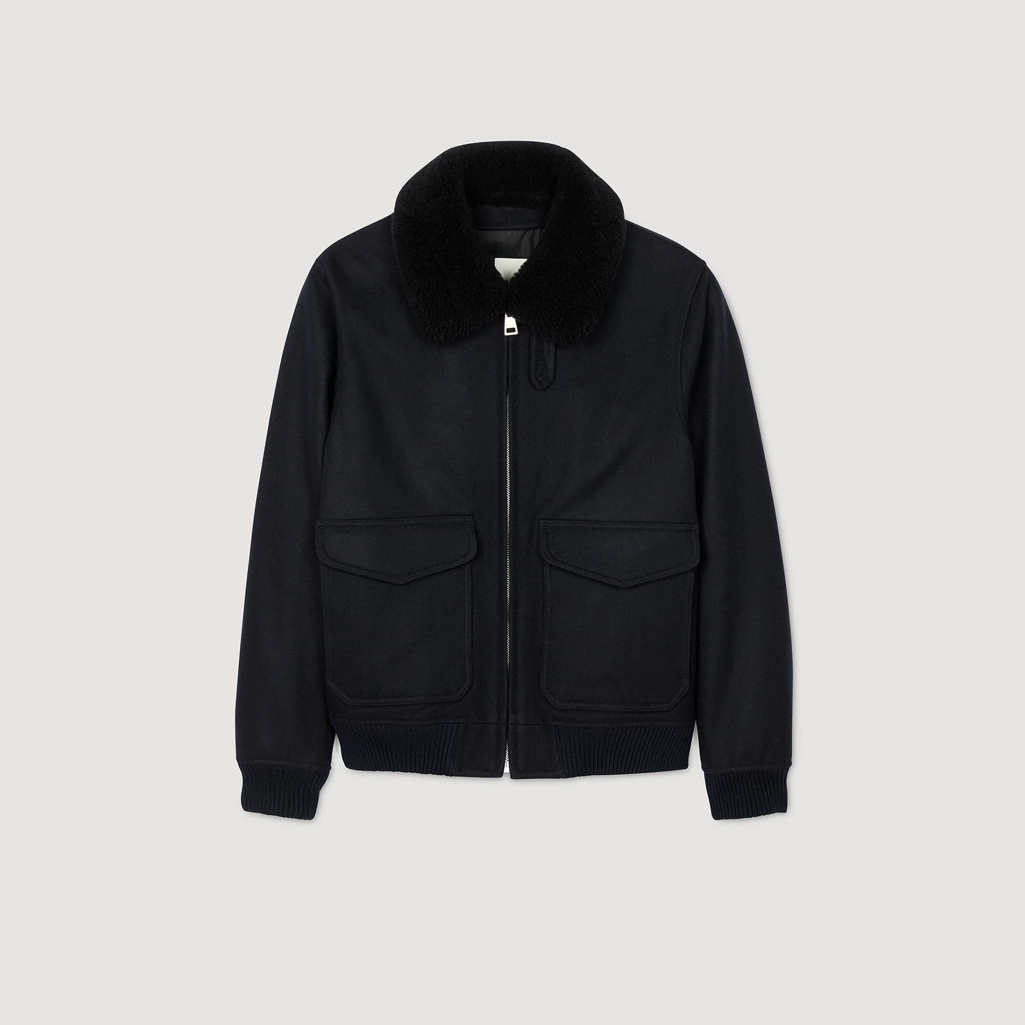 Sandro — Wool aviator jacket with shearling